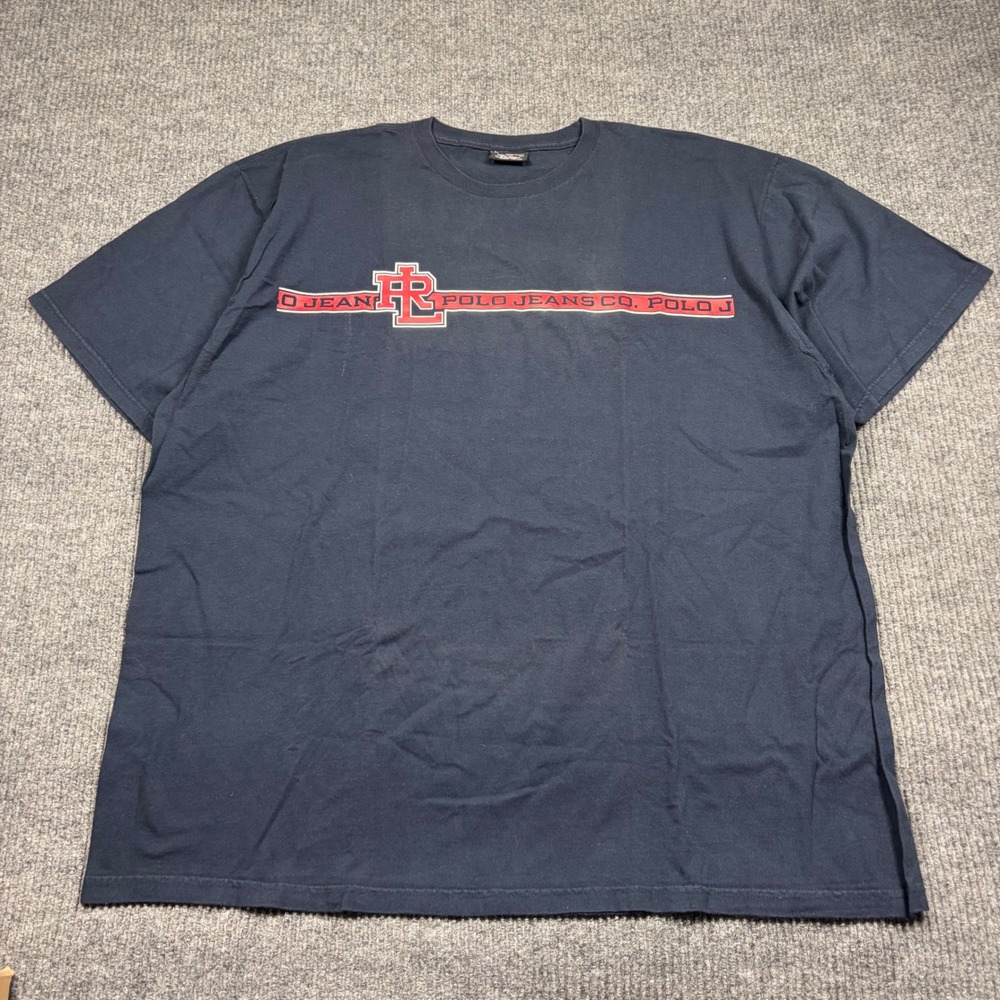 Polo Jeans Co Ralph Lauren Shirt Mens 3XL Navy Blue Graphic Short Sleeve Te